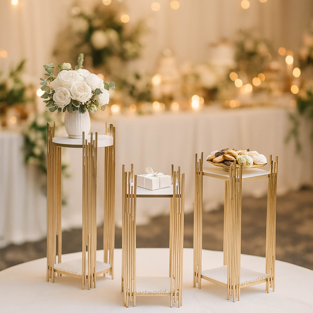 Set of 3 Gold cake table display pedestal candy bar table wedding backdrops sweet bar table bridal shower party events cake table (set of 3)