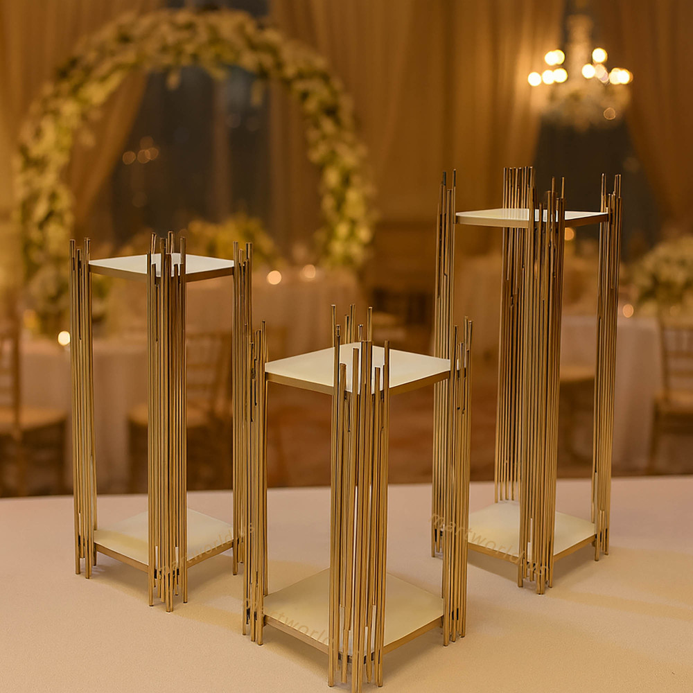 Set of 3 Gold cake table display pedestal candy bar table wedding backdrops sweet bar table bridal shower party events cake table (set of 3)