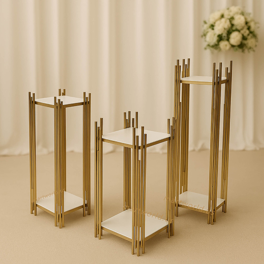 Set of 3 Gold cake table display pedestal candy bar table wedding backdrops sweet bar table bridal shower party events cake table (set of 3)