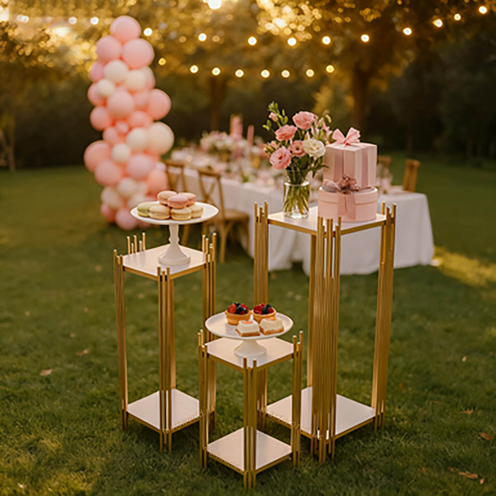 Set of 3 Gold cake table display pedestal candy bar table wedding backdrops sweet bar table bridal shower party events cake table (set of 3)