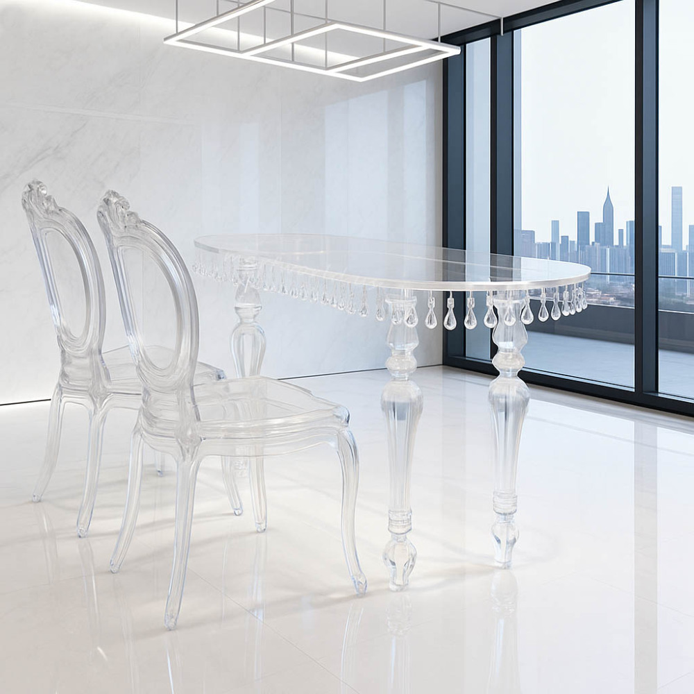 Acrylic oval style ghost table crystal table detachable dining table for bride groom couple shower candy bar sweet table event wedding decor
