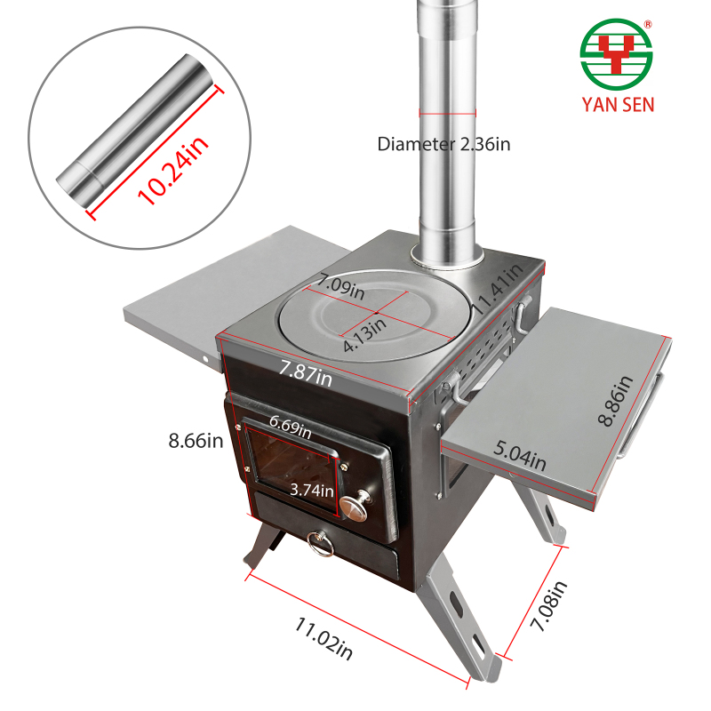Tent Stove Wood Burning Stove,  Portable Camping Tent Stove, Steel Tent Wood Stove with Chimney Pipes Portable Camping Cookware for Camping Heating Lodging Cooking