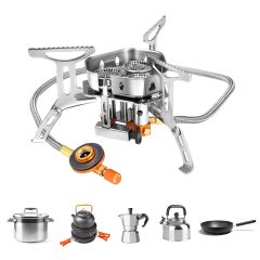Camping Gas Stove, Portable Camping Stove Outdoor, 6800W Windproof Backpacking Gas Stove with Piezo Ignition, Foldable Camping Gas Burner for BBQ, Hiking, Camping, Trekking, Fishing, Picnic
