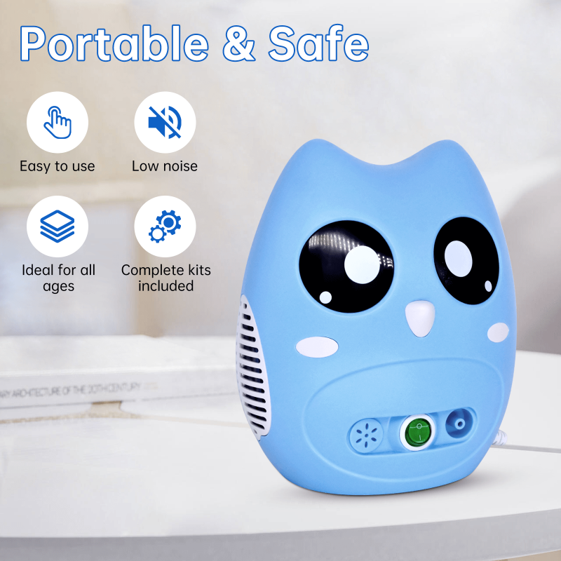 Home Use Tabletop Nebulizer Machine For Kids & Adults Breathing Treatment, Atomizer Device With Tubing Kits, 2 Masks, Animal Design
