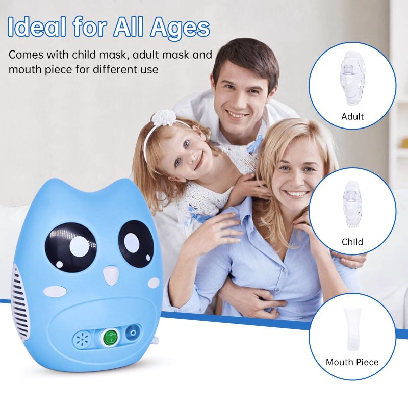 Home Use Tabletop Nebulizer Machine For Kids & Adults Breathing Treatment, Atomizer Device With Tubing Kits, 2 Masks, Animal Design
