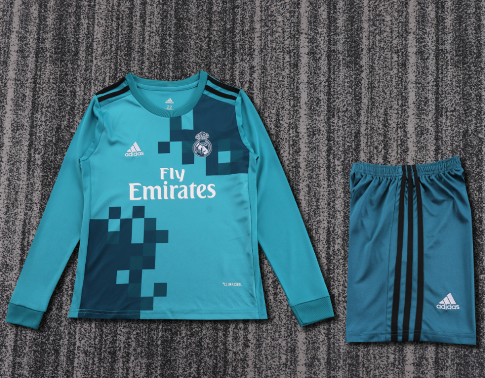 Camiseta de manga larga verde de visitante del Real Madrid 2017-18 para niños