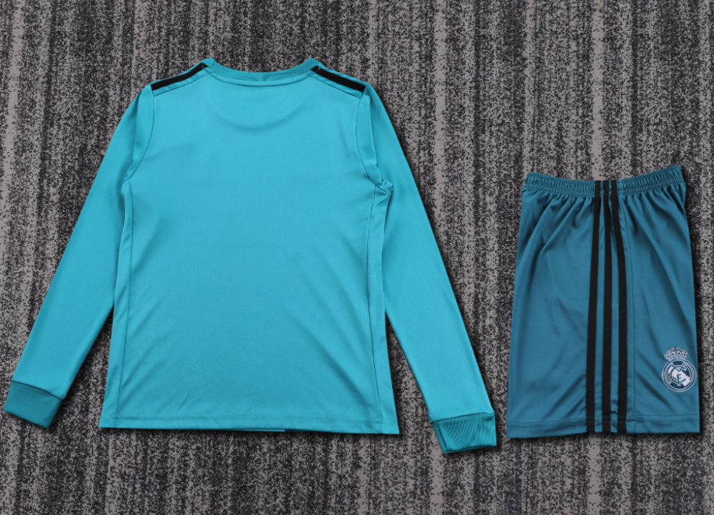 Camiseta de manga larga verde de visitante del Real Madrid 2017-18 para niños