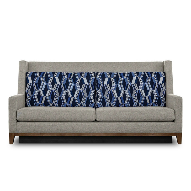 TopIn Tower Restaurant Sofa Banquet-Blue and Gray Fabric Sofa, Wooden Legs