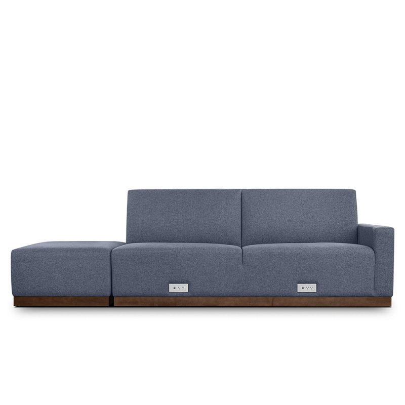 Top In Navy Blue Fabric Sofa Is Divided Into Left And Right Armrests