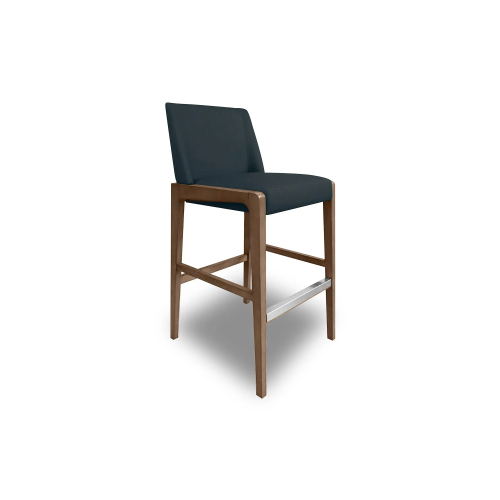 Top In Wood Leg Bar Stool In Dark Blue Finish With Backrest