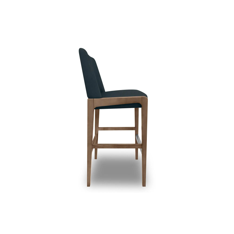 Top In Wood Leg Bar Stool In Dark Blue Finish With Backrest