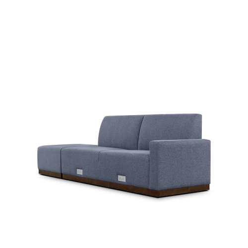 Top In Navy Blue Fabric Sofa Is Divided Into Left And Right Armrests