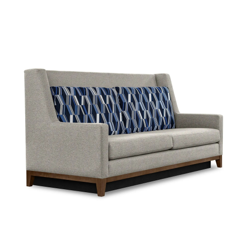 TopIn Tower Restaurant Sofa Banquet-Blue and Gray Fabric Sofa, Wooden Legs
