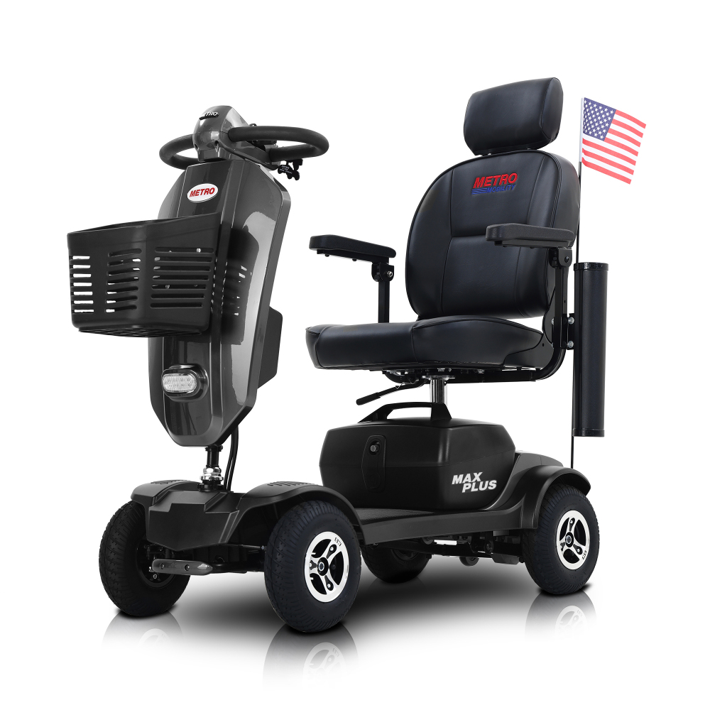 MAX PLUS Grey 4 Wheels Outdoor Compact Mobility Scooter with 2pcs*20AH Lead acid Battery, 16 Miles, Cuo Holders & USB charger Port