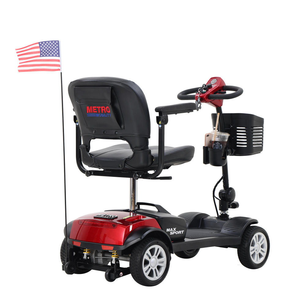 MAX SPORT RED 4 Wheels Outdoor Compact Mobility Scooter with 2 in 1 Cup & Phone Holder