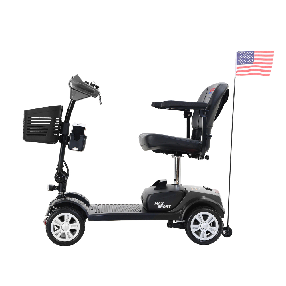 MAX SPORT Gray 4 Wheels Outdoor Compact Mobility Scooter with 2 in 1 Cup & Phone Holder