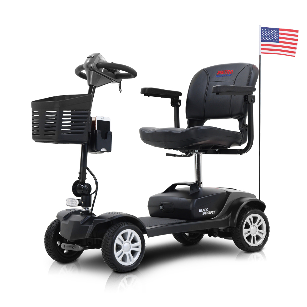 MAX SPORT Gray 4 Wheels Outdoor Compact Mobility Scooter with 2 in 1 Cup & Phone Holder