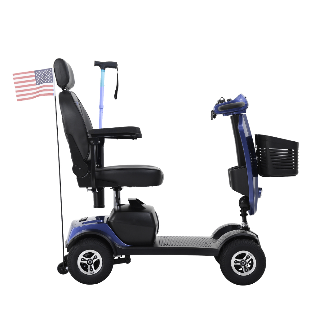 MAX PLUS Blue 4 Wheels Outdoor Compact Mobility Scooter with 2pcs*20AH Lead acid Battery, 16 Miles, Cuo Holders & USB charger Port