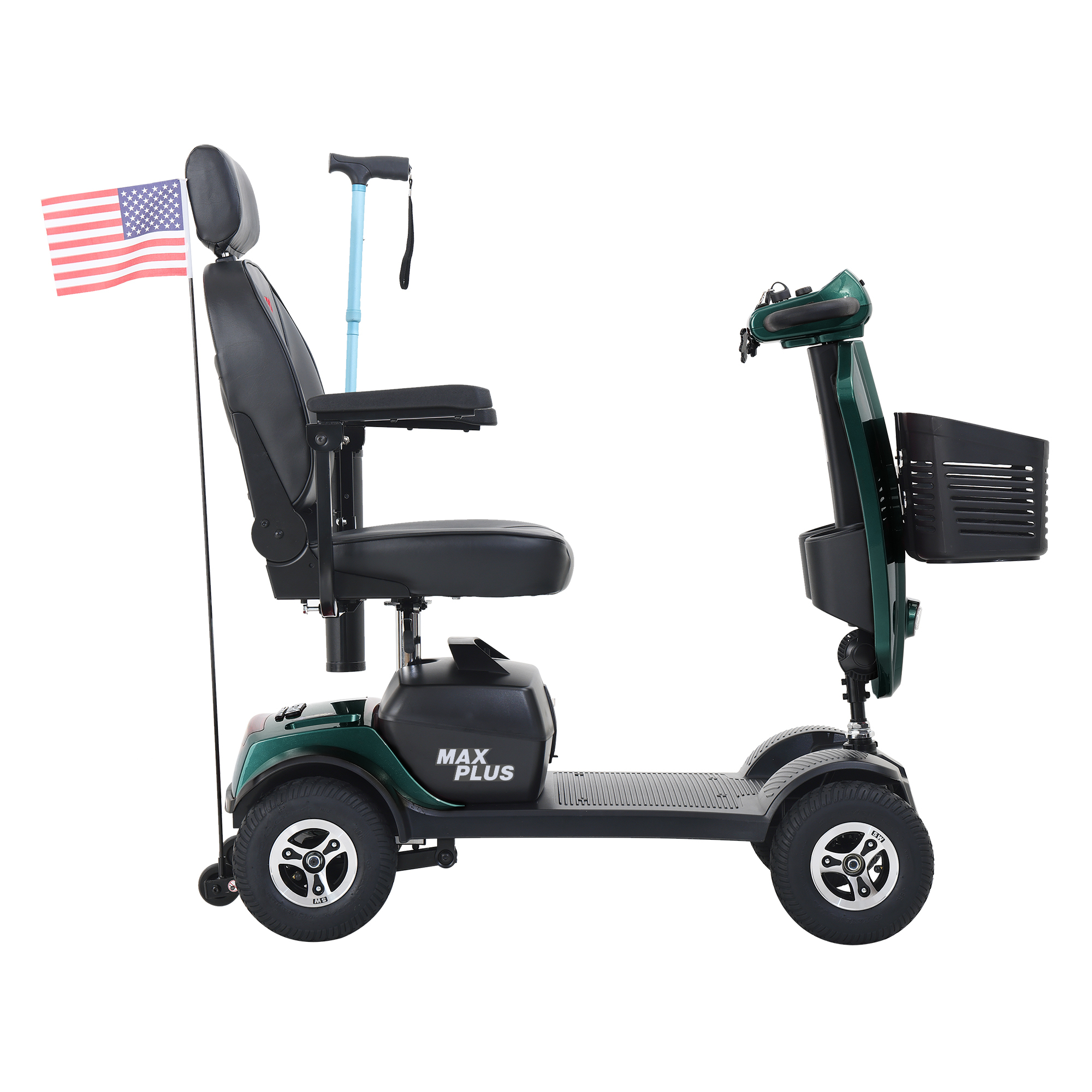 MAX PLUS Emerald 4 Wheels Outdoor Compact Mobility Scooter with 2pcs*20AH Lead acid Battery, 16 Miles, Cuo Holders & USB charger Port