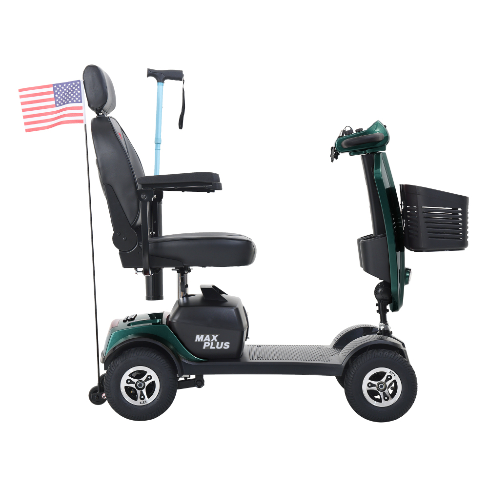 MAX PLUS Emerald 4 Wheels Outdoor Compact Mobility Scooter with 2pcs*20AH Lead acid Battery, 16 Miles, Cuo Holders & USB charger Port