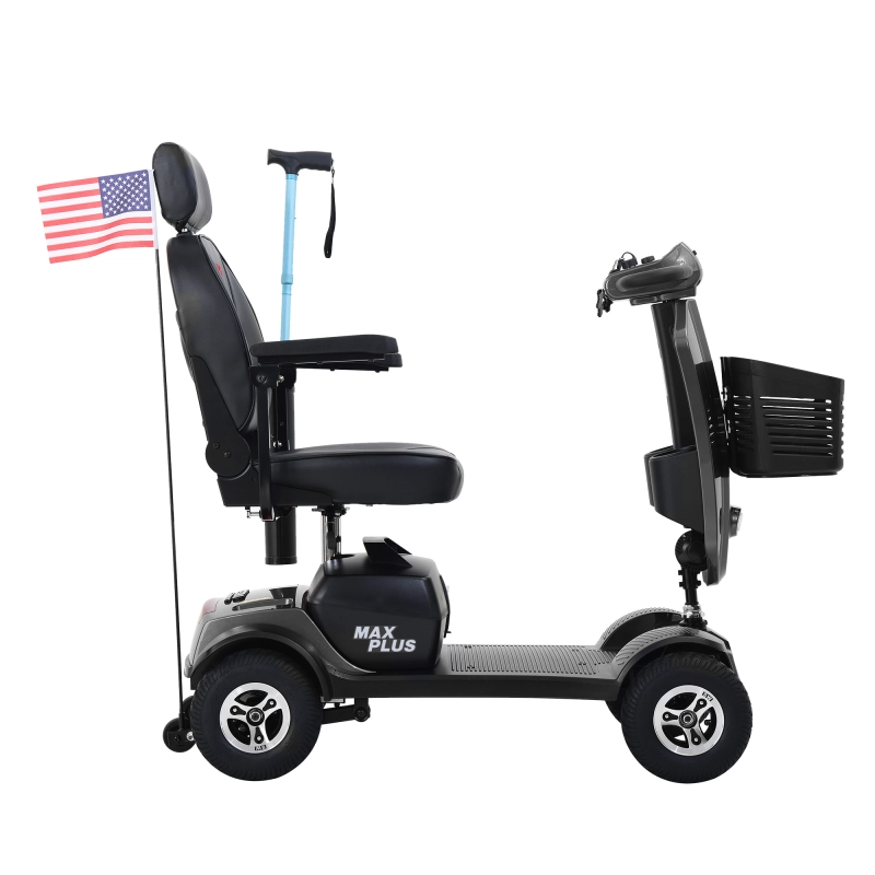MAX PLUS Grey 4 Wheels Outdoor Compact Mobility Scooter with 2pcs*20AH Lead acid Battery, 16 Miles, Cuo Holders & USB charger Port