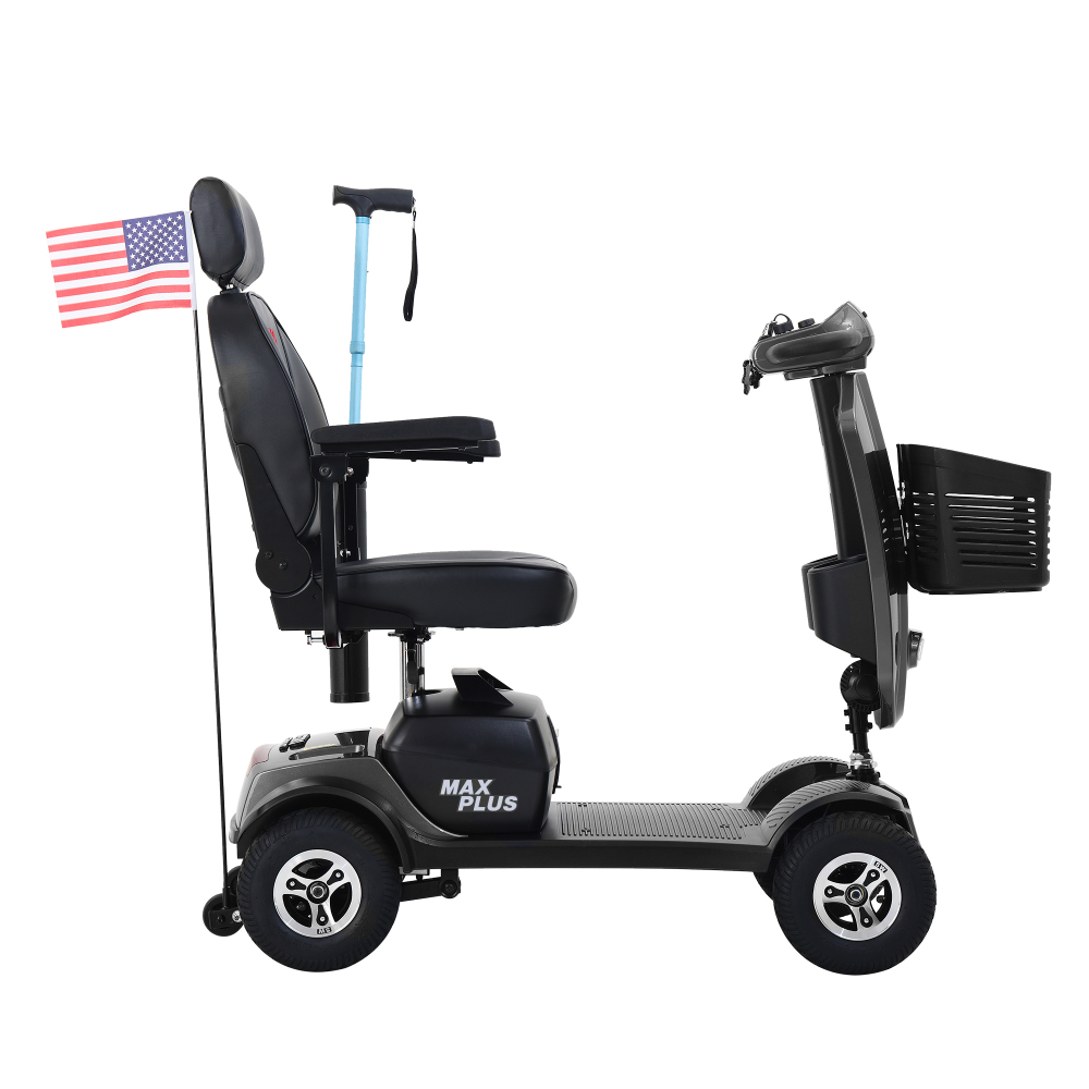 MAX PLUS Grey 4 Wheels Outdoor Compact Mobility Scooter with 2pcs*20AH Lead acid Battery, 16 Miles, Cuo Holders & USB charger Port
