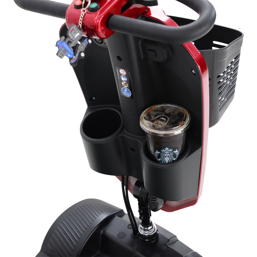 MAX PLUS RED 4 Wheels Outdoor Compact Mobility Scooter with 2pcs*20AH Lead acid Battery, 16 Miles, Cuo Holders & USB charger Port