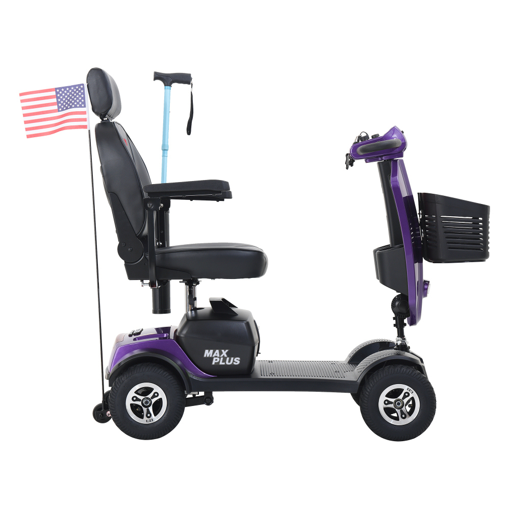 MAX PLUS Purple 4 Wheels Outdoor Compact Mobility Scooter with 2pcs*20AH Lead acid Battery, 16 Miles, Cuo Holders & USB charger Port