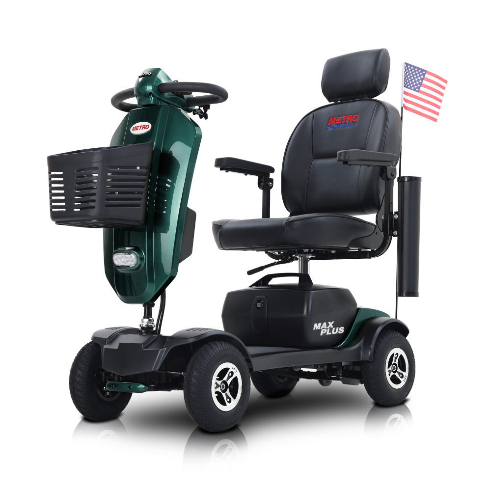 MAX PLUS Emerald 4 Wheels Outdoor Compact Mobility Scooter with 2pcs*20AH Lead acid Battery, 16 Miles, Cuo Holders & USB charger Port