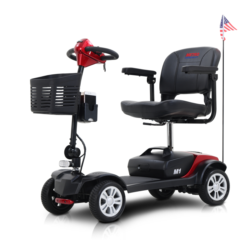 MAX SPORT RED 4 Wheels Outdoor Compact Mobility Scooter with 2 in 1 Cup & Phone Holder