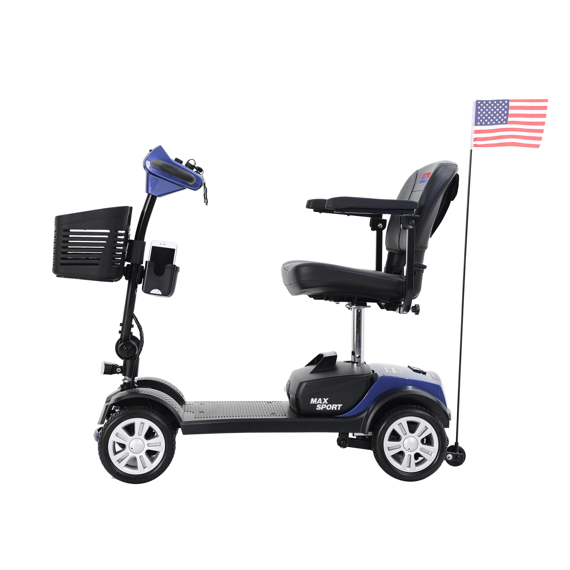 MAX SPORT BLUE 4 Wheels Outdoor Compact Mobility Scooter with 2 in 1 Cup & Phone Holder