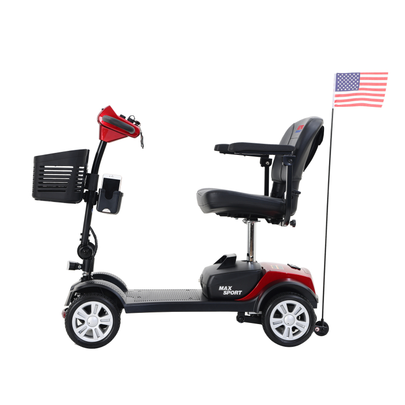 MAX SPORT RED 4 Wheels Outdoor Compact Mobility Scooter with 2 in 1 Cup & Phone Holder