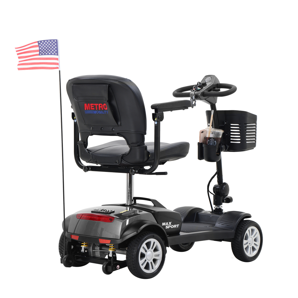 MAX SPORT Gray 4 Wheels Outdoor Compact Mobility Scooter with 2 in 1 Cup & Phone Holder