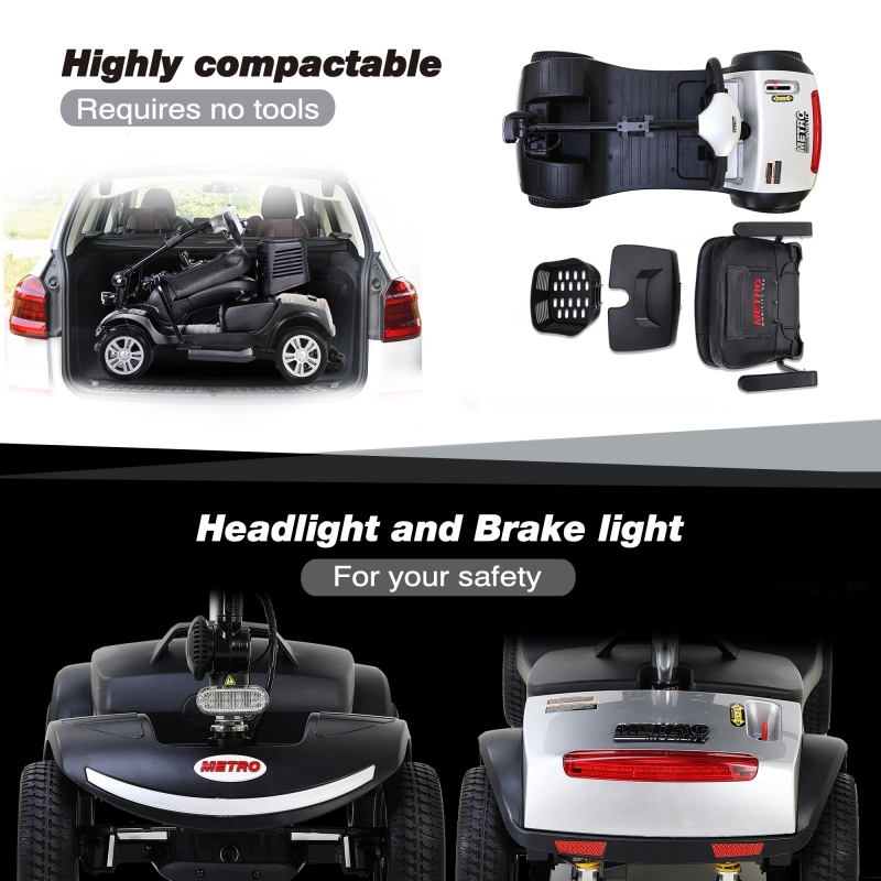 Four wheels Compact Travel Mobility Scooter with 300W Motor for Adult-300lbs,  SILVER