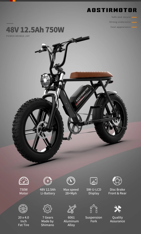 New Pattern Electric Bicycle 750W Motor 20" Fat Tire With 48V 13AH Li-Battery