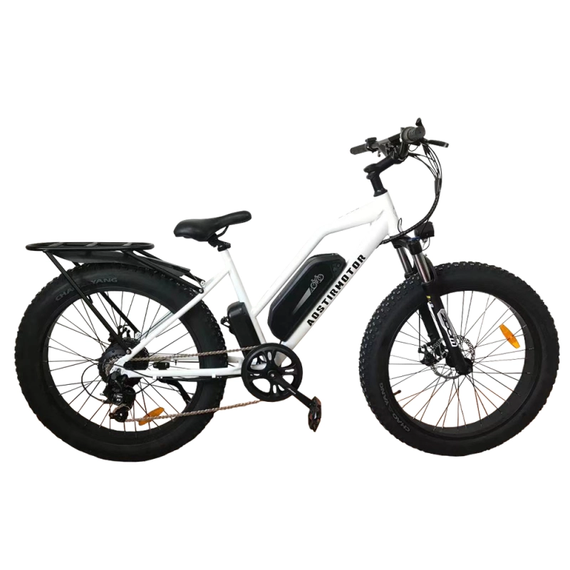 26" 750W Camouflage Electric Bike Fat Tire P7 48V 12.5AH Removable Lithium Battery for Adults with Detachable Rear Rack Fender(White)