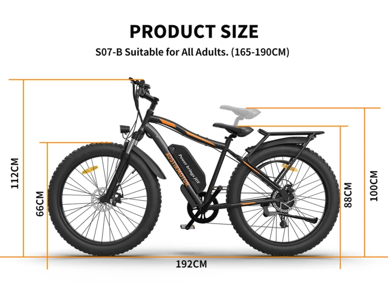 S07-B 26" 750W Electric Bike Fat Tire P7 48V 12.5AH Removable Lithium Battery for Adults with Detachable Rear Rack Fender(Black)