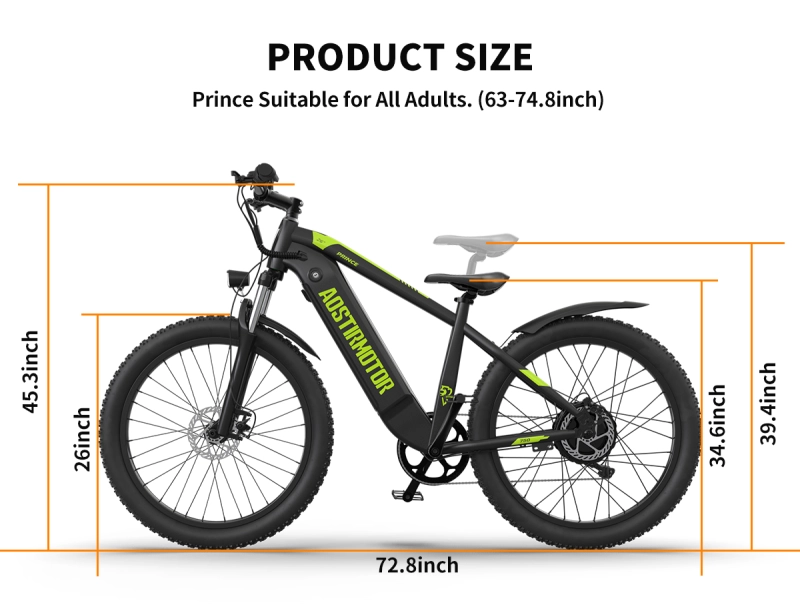 26" 750W Electric Bike Fat Tire 52V15AH Removable Lithium Battery for Adults