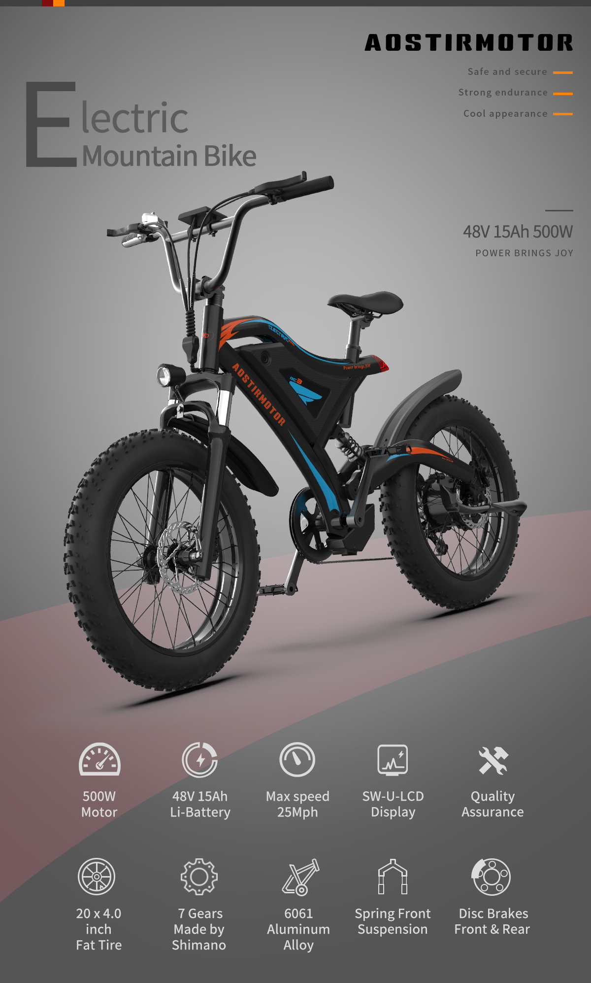 Electric Bicycle 500W Motor 20" Fat Tire With 48V/15Ah Li-Battery S18-MINI New style