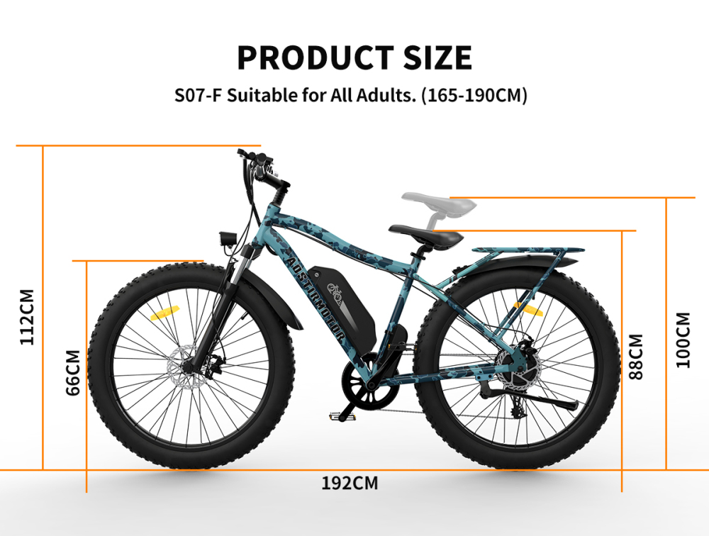 S07-F 26" 750W Electric Bike Fat Tire P7 48V 13AH Removable Lithium Battery for Adults with Detachable Rear Rack Fender New Model