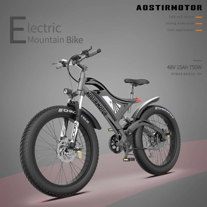 S18 26" 750W Electric Bike Fat Tire 48V 15AH Removable Lithium Battery for Adults