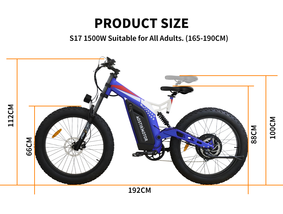 26" 1500W Electric Bike Fat Tire P7 48V 20AH Removable Lithium Battery for Adults S17-1500W