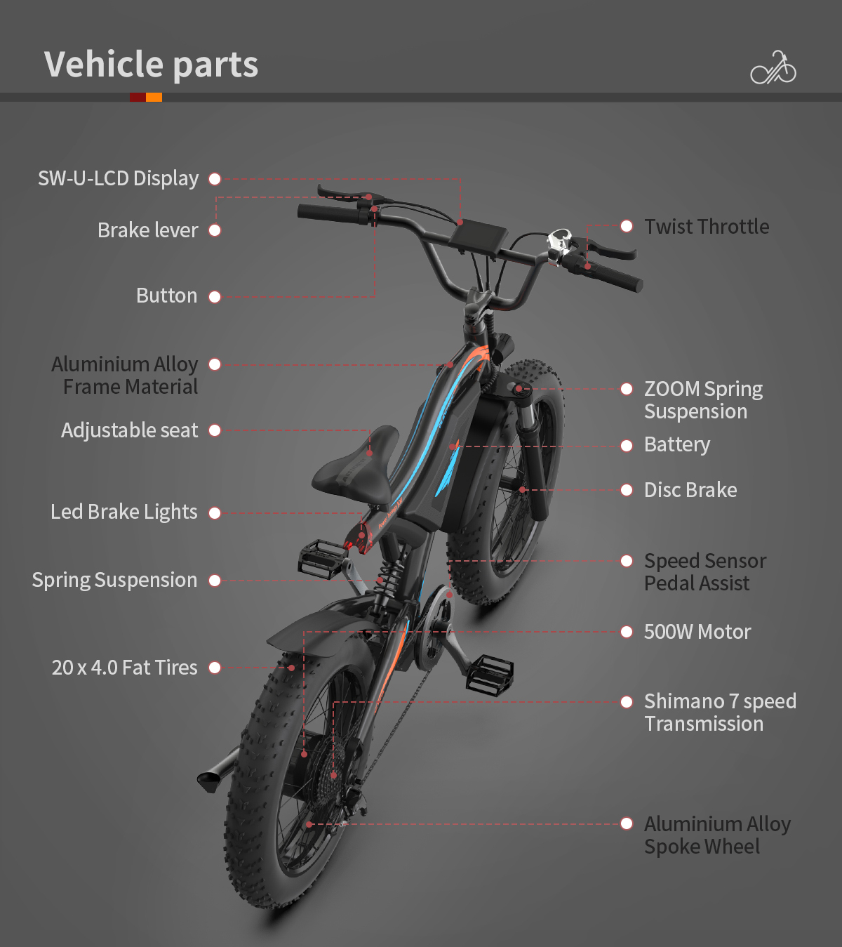 Electric Bicycle 500W Motor 20" Fat Tire With 48V/15Ah Li-Battery S18-MINI New style