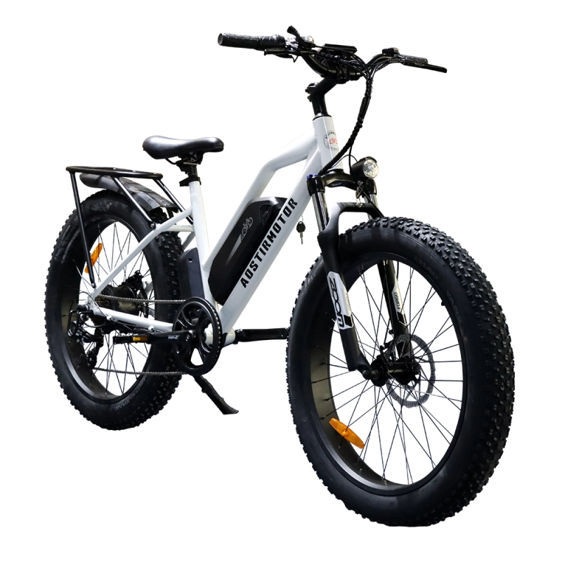 26" 750W Camouflage Electric Bike Fat Tire P7 48V 12.5AH Removable Lithium Battery for Adults with Detachable Rear Rack Fender(White)