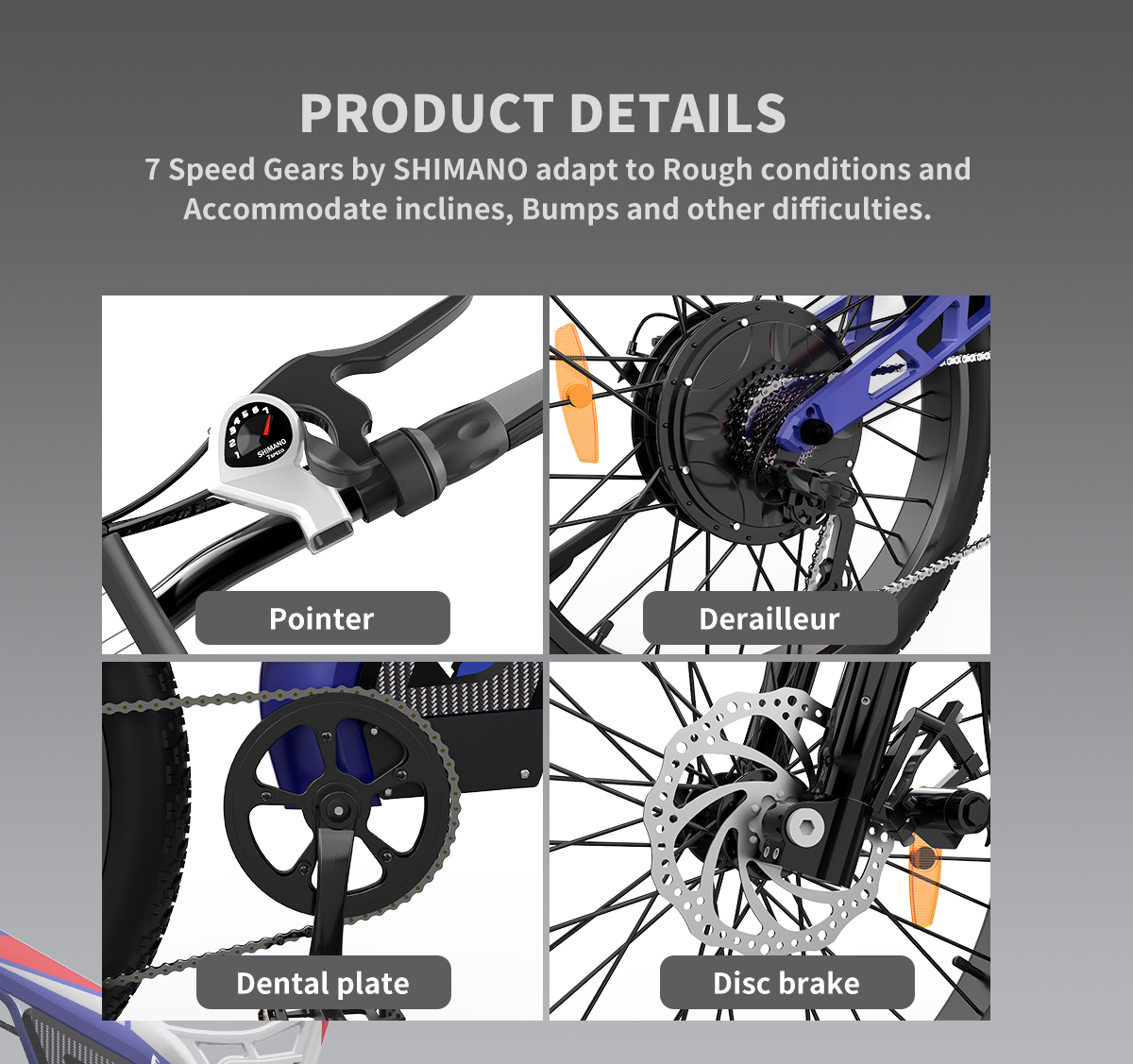26" 1500W Electric Bike Fat Tire P7 48V 20AH Removable Lithium Battery for Adults S17-1500W