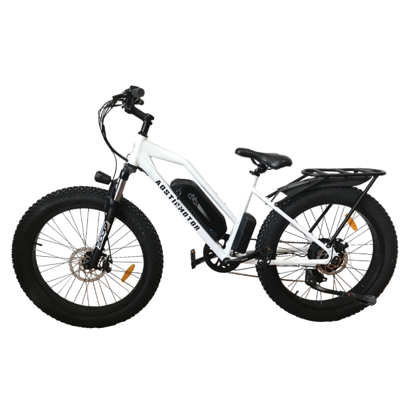 26" 750W Camouflage Electric Bike Fat Tire P7 48V 12.5AH Removable Lithium Battery for Adults with Detachable Rear Rack Fender(White)