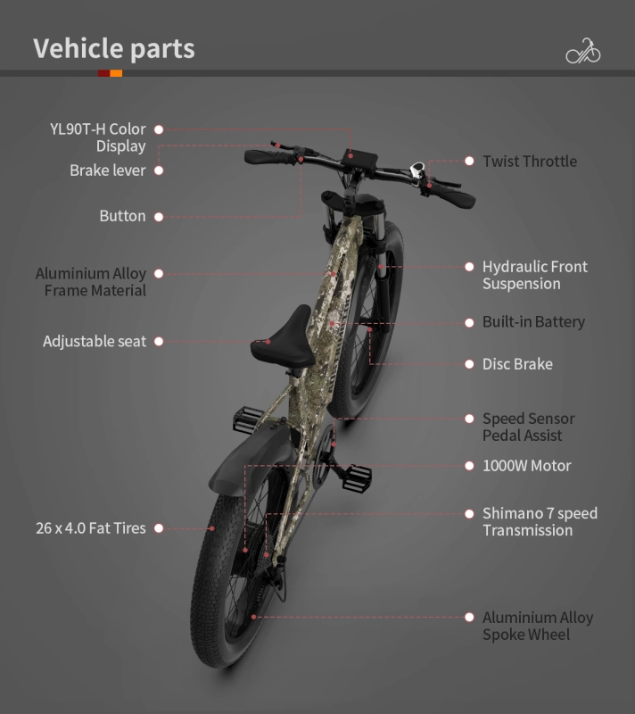 E-bike 26"1000W Electric Bike 52V 20Ah battery All-terrain EBike Mountain Bicycle