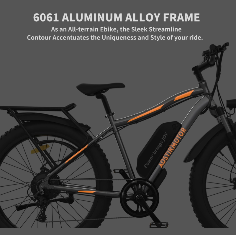 S07-B 26" 750W Electric Bike Fat Tire P7 48V 12.5AH Removable Lithium Battery for Adults with Detachable Rear Rack Fender(Black)