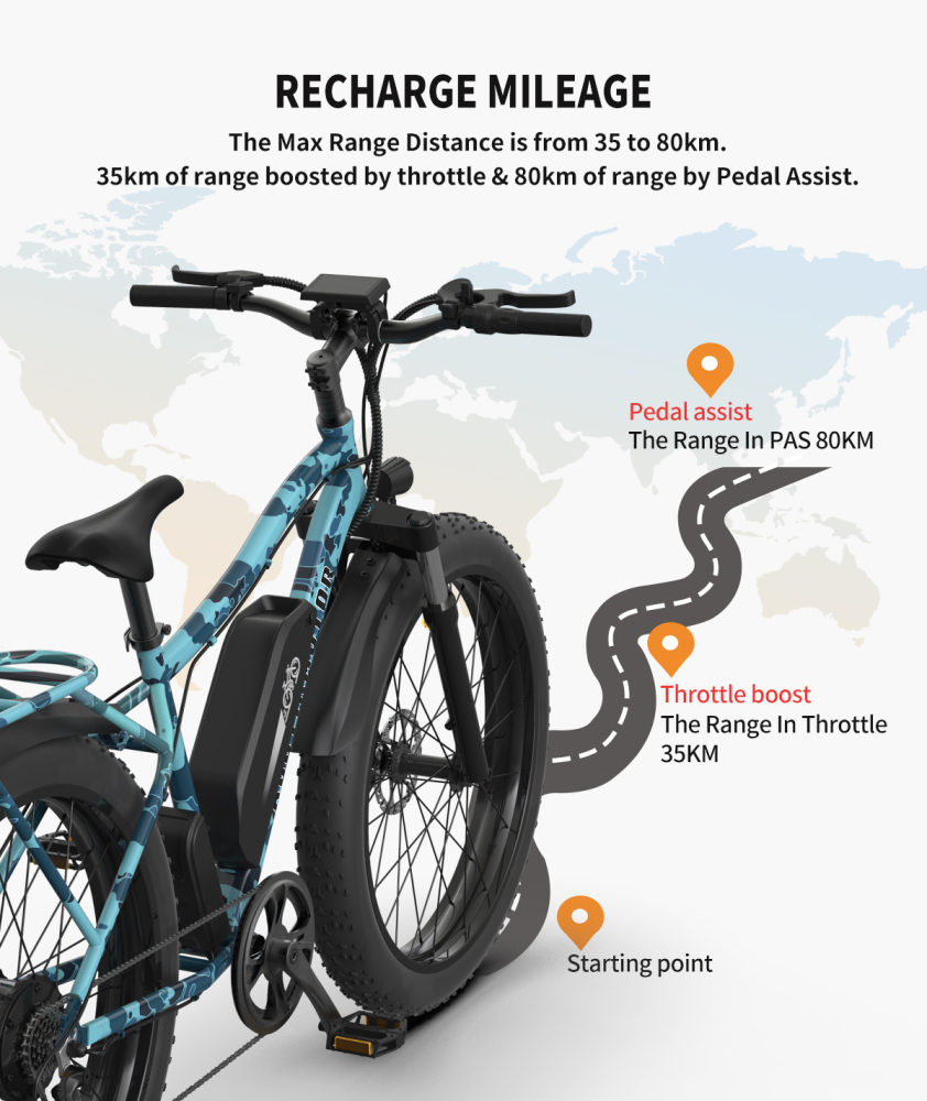 S07-F 26" 750W Electric Bike Fat Tire P7 48V 13AH Removable Lithium Battery for Adults with Detachable Rear Rack Fender New Model