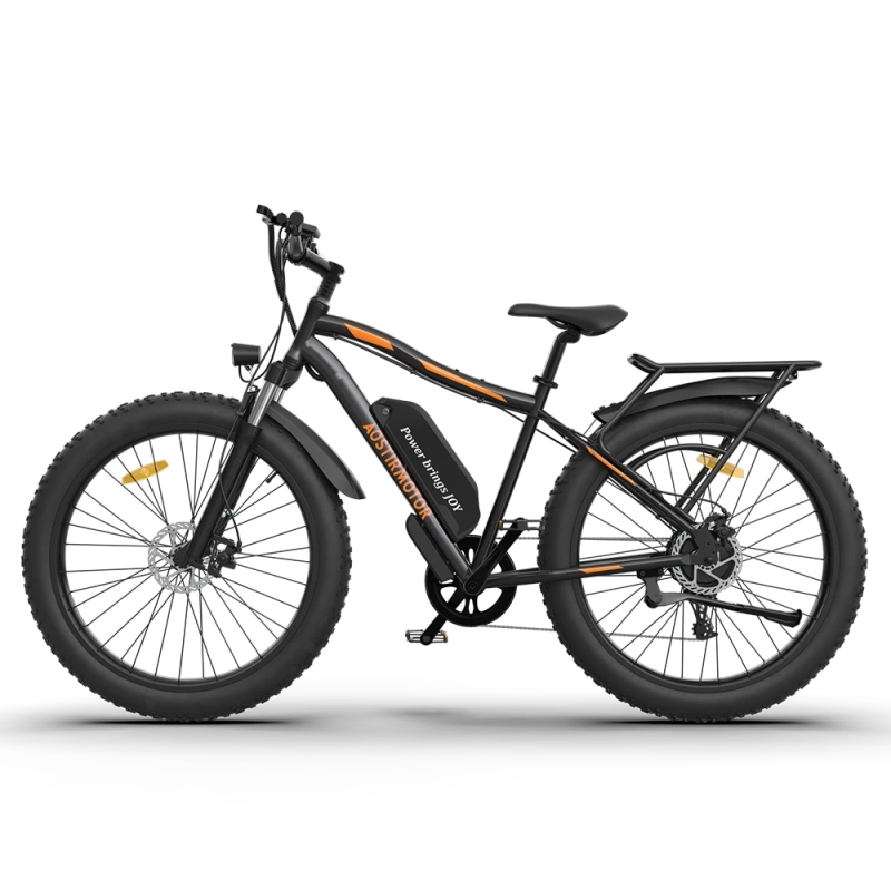 S07-B 26" 750W Electric Bike Fat Tire P7 48V 12.5AH Removable Lithium Battery for Adults with Detachable Rear Rack Fender(Black)